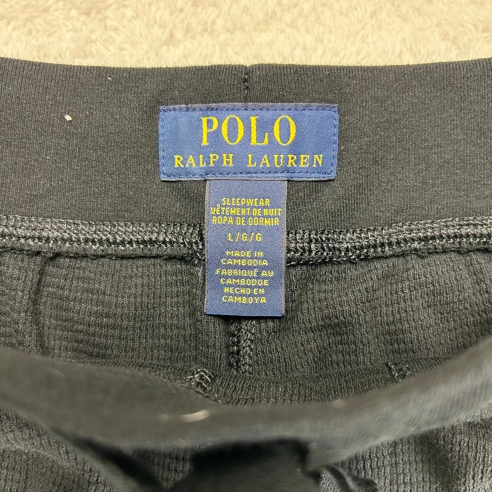 Polo Ralph Lauren Pajama Pants L Black Drawstring Waffle Knit Thermal Sleepwear